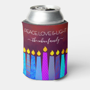 Red Hanukkah Menorah Candles Peace Love Light Name Can Cooler