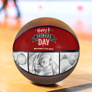 Red Happy 1st Father’s Day 3 Photo Bold Typography Basketball