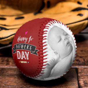 Red Happy 1st Father’s Day Bold Typography Modern Baseball