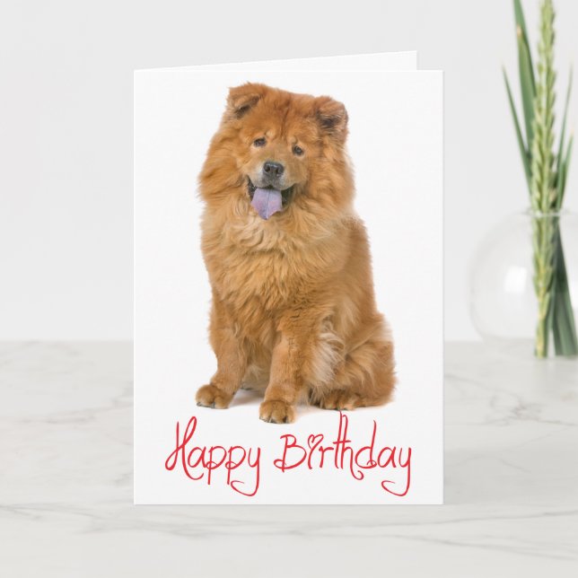 Red Happy Birthday Chow Chow Brown Puppy Dog Card (Front)