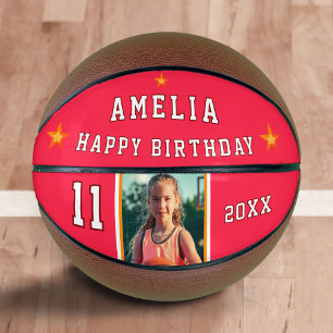 Red Happy Birthday Stars Player Photo Basketball