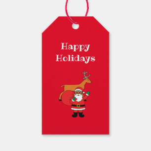 Red Happy Holidays African American Santa Claus Gift Tags