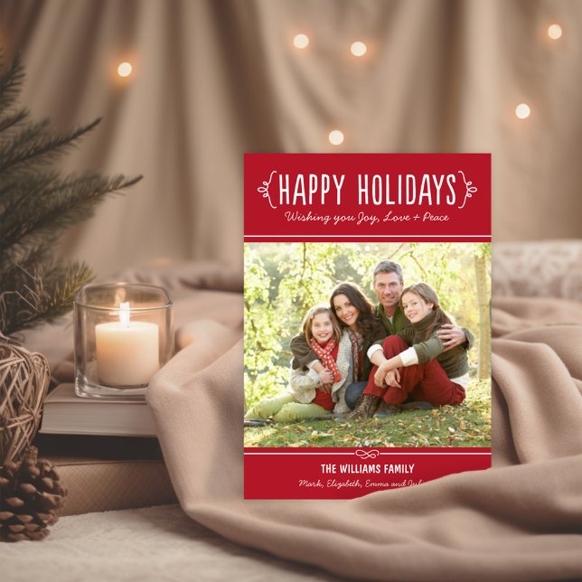 Red Happy Holidays Handwritten Script Photo Holiday Card (Creator Uploaded)
