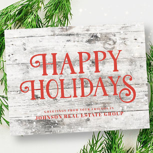 Red Happy Holidays on Wood    Holiday Greetings Postcard