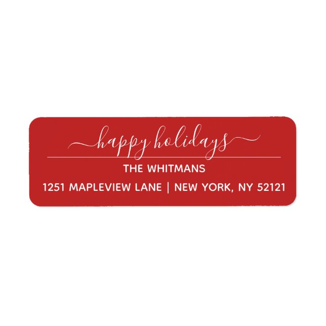 Red Happy Holidays Return Address Label (Front)