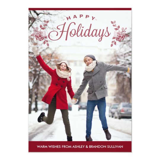Red Happy Holidays Typography Holiday Photo Card
