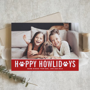 Red Happy Howlidays Modern Typography Dog Photo Holiday Card