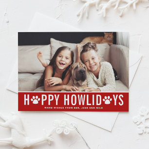 Red Happy Howlidays Modern Typography Pet Holiday Card