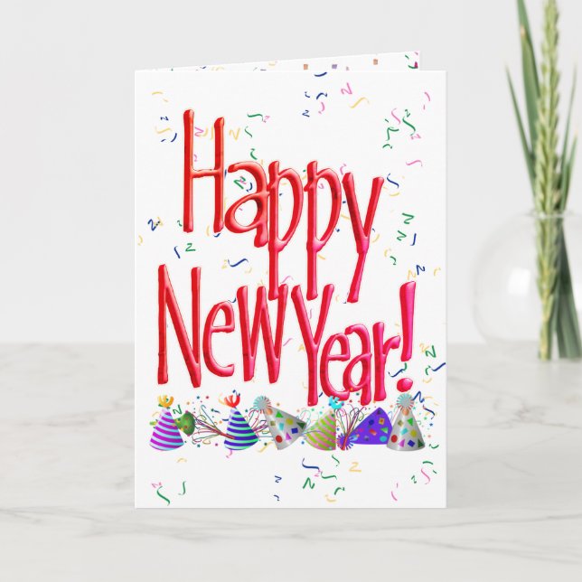 Red HAPPY NEW YEAR!  Holiday Card (Front)