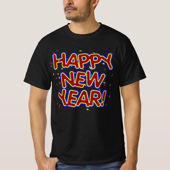Red 'Happy New Year' New Year's   T-Shirt (Front)