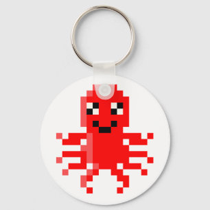 Red Happy Pixel Squid Key Ring