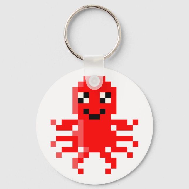 Red Happy Pixel Squid Key Ring (Front)