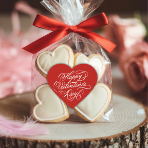 Red Happy Valentines Day Calligraphy Heart Sticker