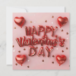 Red Happy Valentine's Day Modern 3D Design Holiday Card