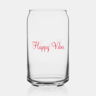Red happy vibes holiday simple minimal calligraphy can glass