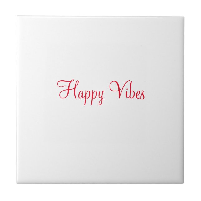 Red happy vibes holiday simple minimal calligraphy ceramic tile (Front)