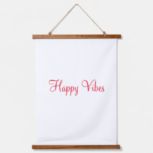 Red happy vibes holiday simple minimal calligraphy hanging tapestry