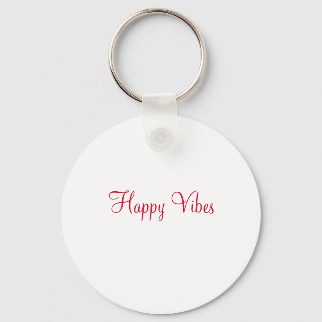 Red happy vibes holiday simple minimal calligraphy key ring (Front)