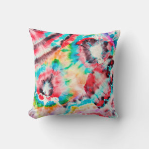 Red Hard Grunge. Shibori Pattern. Golden Brush Gra Cushion