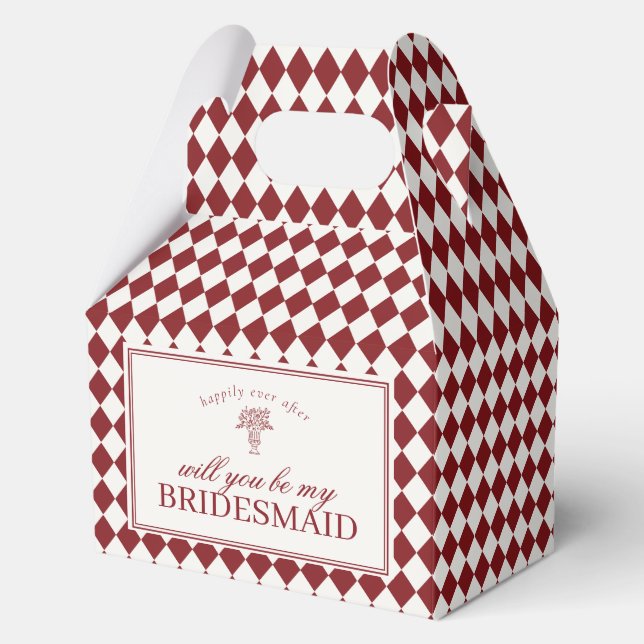 Red Harlequin Chequered Bridesmaid Proposal Box (Front)