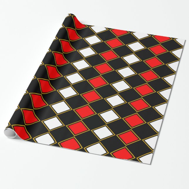 Red Harlequin Wrapping Paper (Unrolled)