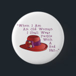 Red Hat 6 Cm Round Badge<br><div class="desc">Get social wear a red hat,  purple dress and stitch this hat on a bag!  Decorates a lovely bag for that milestone birthday gift!</div>