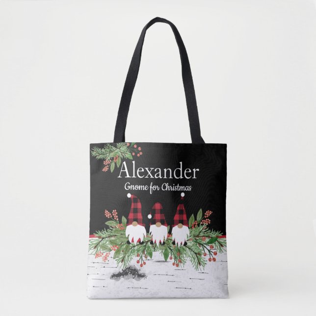 Red Hat Buffaloe Plaid Gnomes Garland Aspen  Tote Bag (Front)
