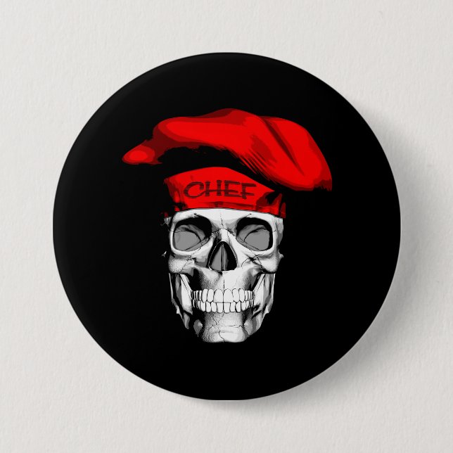 Red Hat Chef Skull 7.5 Cm Round Badge (Front)