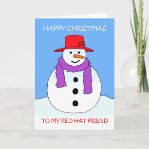 Red Hat Christmas Snowman Cartoon Card