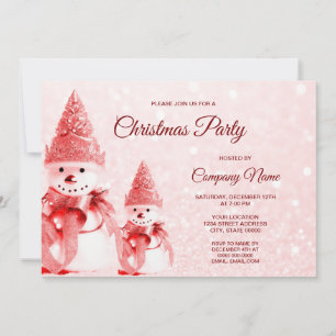 Red Hat Snowman Christmas Party Invitation