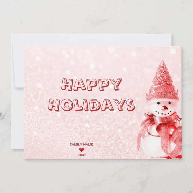 Red Hat Snowman Holiday Christmas Card (Front)