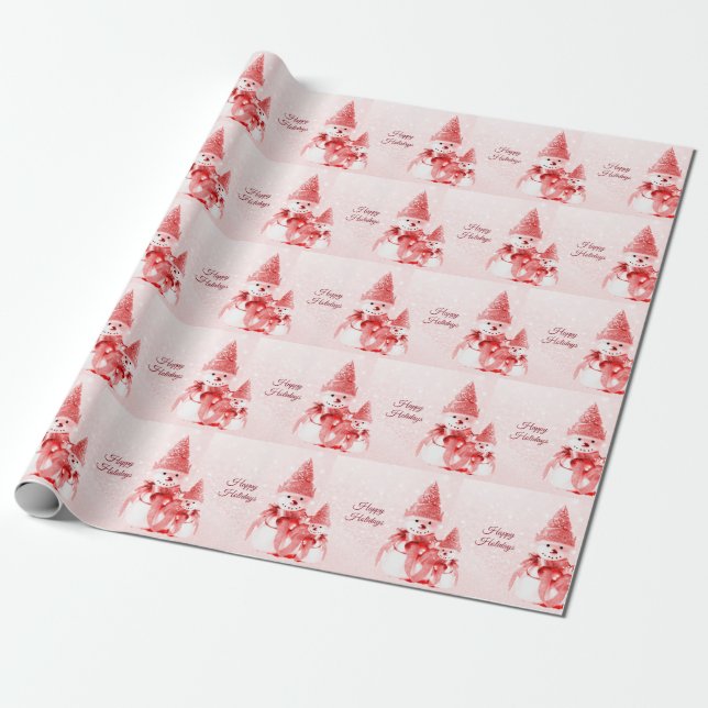 Red Hat Snowman Wrapping Paper (Unrolled)