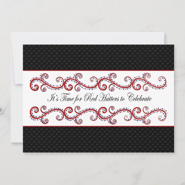 RED HATTER'S INVITATION - FANCY SWIRLS/BLK/RED (Front)