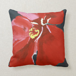 Red Hawaiian Hibiscus Flower Painting Cushion