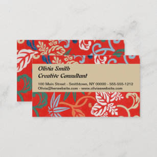 Red Hawaiian Japanese Kimono Design Floral Business Card