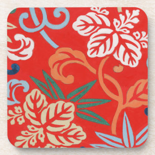 Red Hawaiian Japanese Kimono Design Floral Coaster