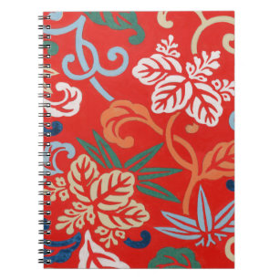Red Hawaiian Japanese Kimono Design Floral Notebook