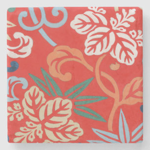 Red Hawaiian Japanese Kimono Stone Coaster