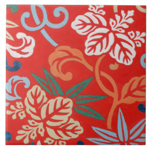 Red Hawaiian Japanese Kimono: Vintage Floral Ceramic Tile