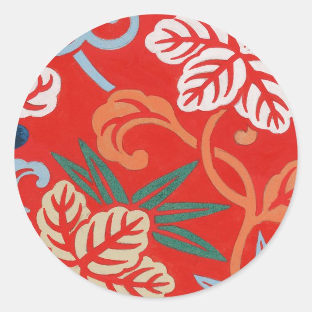 Red Hawaiian Japanese Kimono: Vintage Floral Classic Round Sticker (Front)