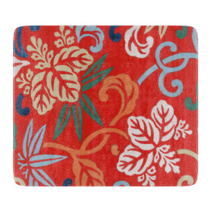 Red Hawaiian Japanese Kimono: Vintage Floral Cutting Board