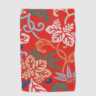Red Hawaiian Japanese Kimono: Vintage Floral Golf Towel