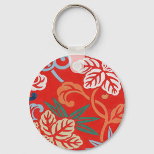 Red Hawaiian Japanese Kimono: Vintage Floral Key Ring