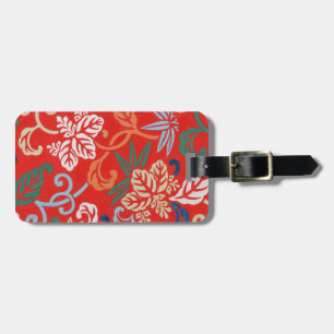 Red Hawaiian Japanese Kimono: Vintage Floral Luggage Tag