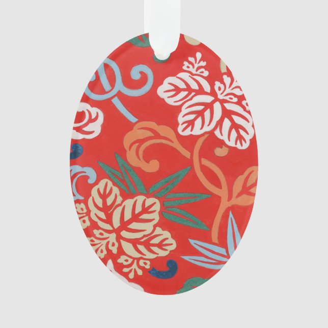 Red Hawaiian Japanese Kimono: Vintage Floral Ornament (Front)