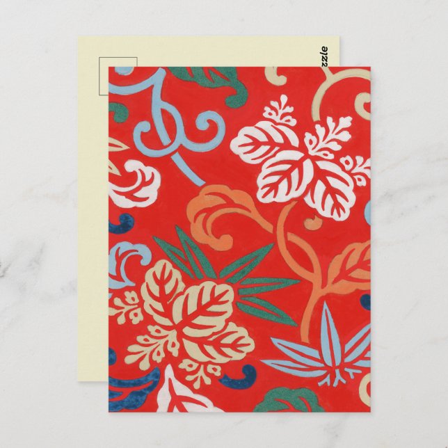 Red Hawaiian Japanese Kimono: Vintage Floral Postcard (Front/Back)