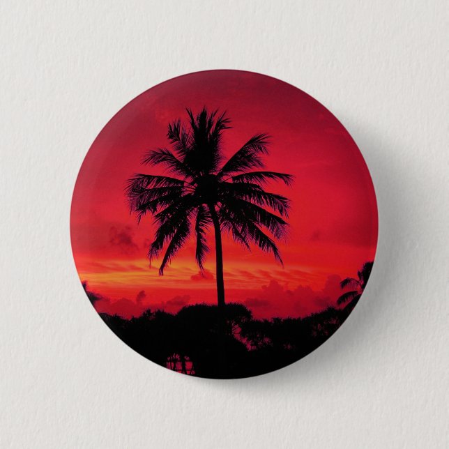 Red Hawaiian Sunset Exotic Palm Trees 6 Cm Round Badge (Front)