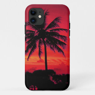Red Hawaiian Sunset Exotic Palm Trees iPhone 11 Case