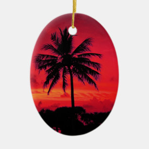Red Hawaiian Sunset Exotic Palm Trees Ceramic Ornament