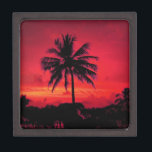 Red Hawaiian Sunset Exotic Palm Trees Jewellery Box<br><div class="desc">Retro Exotic Travel Places Phptography - Vintage Palm Trees Photo Artwork</div>
